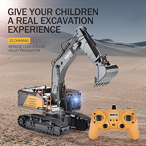 Upgraded Charging Excavator RC Toy 22-Channel Full-Function RC Excavator Sand Engineering Vehicle 1:14 2.4Ghz with Lighting and Sound Effects of Remote Control Engineering Toy Excavator