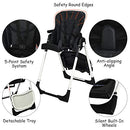 BABY JOY High Chair for Babies & Toddlers, Foldable Highchair with Multiple Adjustable Backrest, Seat Height and Footrest, Removable Tray, Detachable PU Leather Cushion, Built-in Rear Wheels (Black)