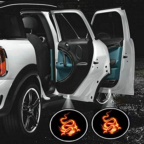 (FIRE DRAGON) - Premium Wireless Car Door Light Led Easy Installed Welcome Laser Projector Pastable Logo Light Holeless Ghost Shadow Lamp Logos Replacement for All Car Accessory 2 Pcs (FIRE Dragon)