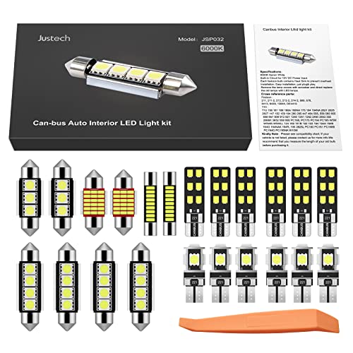 Justech 22PCs Can-bus Error Free LED SMD Bulbs Kit Set Spare Parts for Car Interior Dome Map Door Courtesy License Plate Lights Festoon C5W T10 168 194 2825 Xenon-White