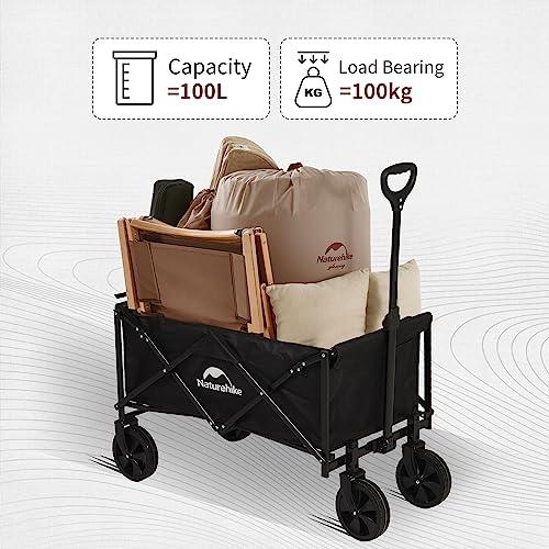 Naturehike Outdoor Cart, Lightweight Collapsible Folding Utility Wagon with 100kg Loading Bearing and 113L Loading Capacity for Outdoor Camping, Picnic, Shopping