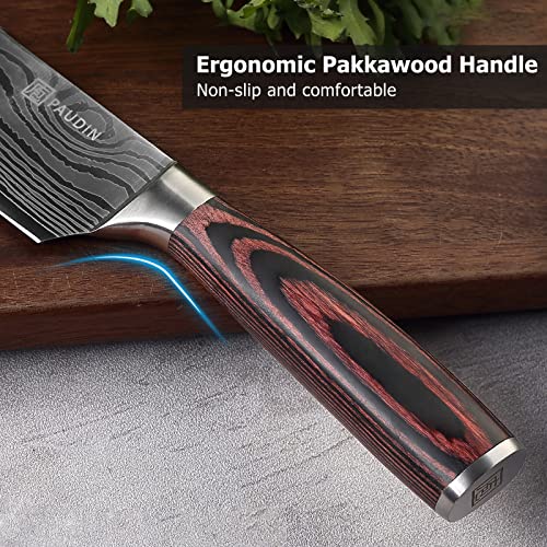 PAUDIN 3 Piece Kitchen Knife Set, German High Carbon Stainless Steel Chef Knife Set with Wooden Handle, Professional Kitchen Knives with Gift Box