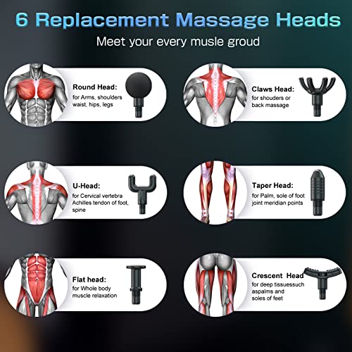 Massage Gun,Massager Muscle Massage Gun 99 Speeds Powerful Percussion Massager, Fascia Gun Muscle Gun with 6 Heads LCD Display, Handheld Muscle Body Massager for Body Pain Recovery