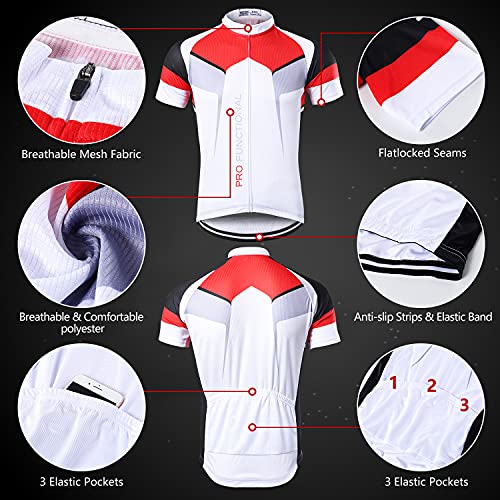 (M(EU), White) - Lixada Men Breathable Quick Dry Comfortable Short Sleeve Jersey + Padded Shorts Cycling Clothing Set Riding Sportswear