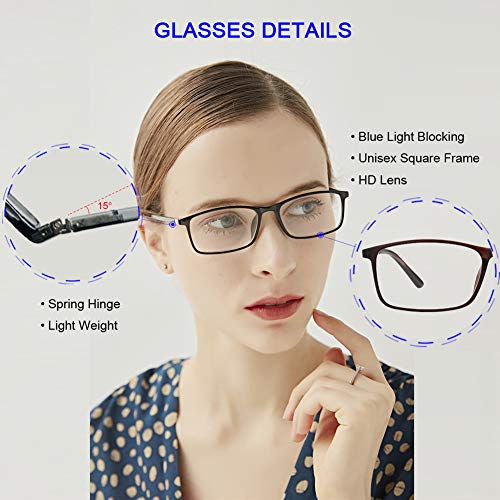 Reading Glasses Blue Light Blocking - 2 Pack +2.0 Readers Computer Eyeglasses Spring Hinge for Women Men Lightweight Rectangle Frame