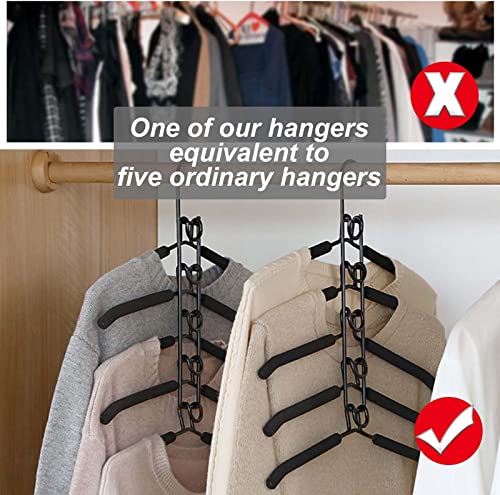 DAWNTREES 4 Pack 5 in 1 Space Saving Hangers,Multilayer Metal Clothes Hanger Space Saver Coat Hangers.Anti-Slip Foam Padded Shirt Suit Hanger