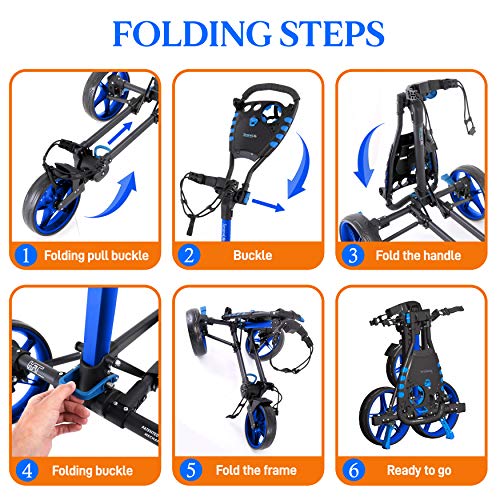 3 Wheel Golf Push Cart - Lightweight Folding Golf Walking Push Cart Roller Golf Bag Holder w/Upper/Lower Bracket w/Elastic Strap, Scorecard Storage Compartment - SereneLife SLGCFLW
