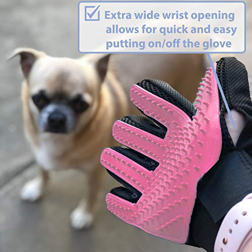 Zenify Cat Hair Remover Grooming Glove Mitt for Deshedding Fur from Cats, Kittens, Rabbits, Guinea Pigs (Light Pink - Right Handed)