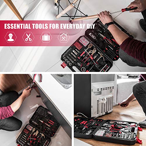 Eastvolt 218-Piece Household Tool Kit, Auto Repair Tool Set, Tool Kits for Homeowner, General Household Hand Tool Set with Hammer, Plier, Screwdriver Set, Socket Kit and Toolbox Storage Case