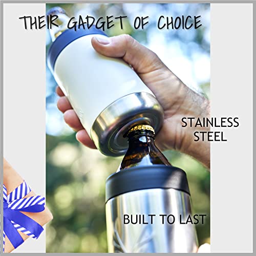 STUBiBudi Stubby Holder, Beer Cooler & Bottle Opener 4 in 1 - Premium 375ml Can Coolers Stubby Cooler Cans Bottles & Tumbler - Beer Gifts for Men Women Stainless Steel Insulated Bottle Holder (Steel)