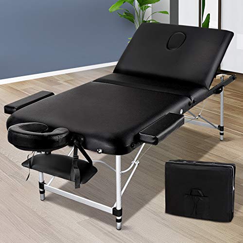 Zenses Massage Table 75cm Portable 3 Fold Aluminium Beauty Bed Black