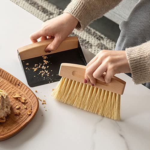 ETHEL Mini Metal Dustpan and Brush Set, Hand Broom and Dust pan for Sweeping Crumbs Fireplace, Dustpan are Used to Clean Kitchens, Floors, Tables, Animal Cages (White)