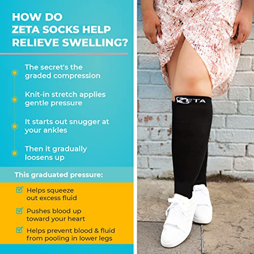 Zeta Socks Short Length Plus Size Compression Socks for Men and Women, XL (Black)