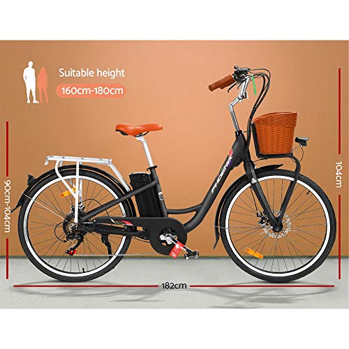 Phoenix Electric Bike, 26 Inch Ebike Mountain Road Electronic Bikes Electricbike Outdoor Adult Cycling Equipment, 6 Speed Powerful Brushless Motor Led Headlight Black