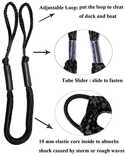 2pcs Bungee Boat Dock Lines 4Feet Black Dockline Mooring Rope Boat PWC Shock Cords for Boats