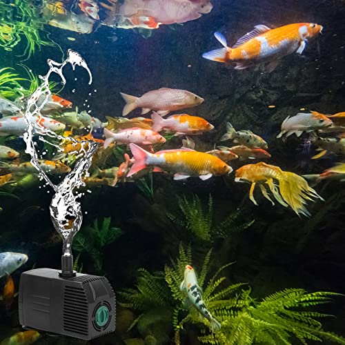 BARST 2500L/H Submersible Water Pump with Sponge Filter, Pond 5m Power Cord for Aquarium, Fountains, Fish Tank, Feature 4 Strong Suction Cups&4 Nozzles, 45W Black