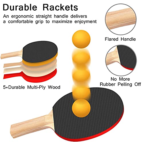 FBSPORT Ping Pong Paddle Set, Portable Table Tennis Set with Retractable Net, 2 Rackets, 6 Balls and Carry Bag for Children Adult Indoor/Outdoor Games