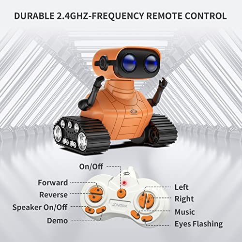 AONGAN Robot Toys - Remote Control Robot Toys for Kids, Dancing Singing Music LED Eyes Demo, Interactive Engaging Robots, USB Charging Tech Gifts Toys for Boys Girls 3 4 5 6 7 8 9 Years Old (Orange)