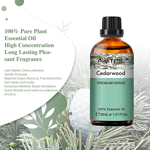 PHATOIL 30 ML Cedarwood Essential Oil, for Aromatherapy Diffusers, Humidifiers, Great for DIY Candle and Scented Products Making