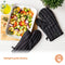 MasterChef Oven Mitts Heat Resistant, Pair of 2 Cooking Gloves, Cotton Oven Mittens, Kitchen Gloves With Vegan PU Leather Logo & Hanging Loop, Machine Washable, Black, One Size Fits All
