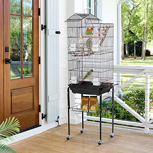 Yaheetech Roof Top Large Flight Parakeet Parrot Bird Cage with Rolling Stand for Parakeets Cockatiels Lovebirds Finches Canaries Budgie Conure Small Parrot Bird Cage Birdcage