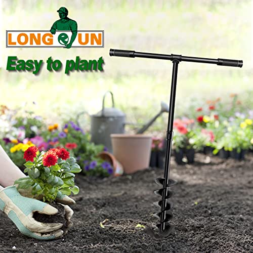 LONGRUN Hand Drill Auger Post Hole Digger, Manual Garden Hole Digging Drill Bit for Planting, Spiral Drill Planter for Bulb, Flower, Tree, Seedlings, Bedding Plants, Umbrella, Fence Holes-4"x 38"