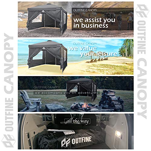 OUTFINE Canopy 10'x10' Pop Up Commercial Instant Gazebo Tent, Fully Waterproof, Outdoor Party Canopies with 4 Removable Sidewalls, Stakes x8, Ropes x4 (Black, 10 * 10FT)