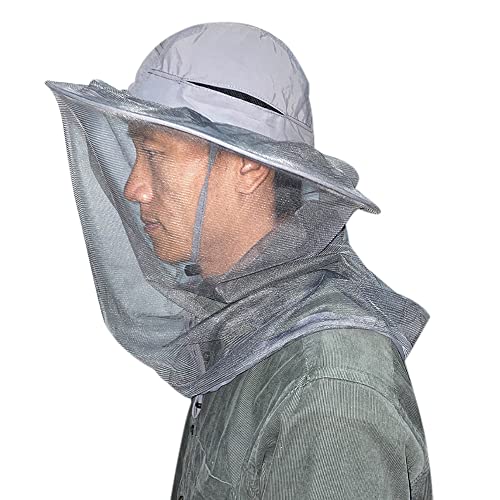 Bee Keeping Beekeeper Veil hat gnats Insect Bug Mosquito Fishing Gardening Cap with Head net Netting mesh Hood for Men Women, Light Gray