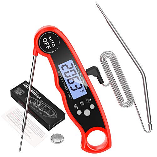 AMIR Meat Thermometer, Dual Probe Oven Safe Thermometer, Instant Read Food Thermometer with Alarm Function and LCD Backlight for Cooking, BBQ, Oven, Smoker Grill (Battery Included)