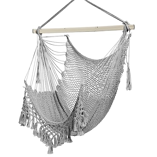 Hammock Chair, Large Hanging Chair, Soft Cotton Rope Swing Chair with High Load-Bearing Metal Rod,Indoor Outdoor Garden Yard Living Room,Max 150kg