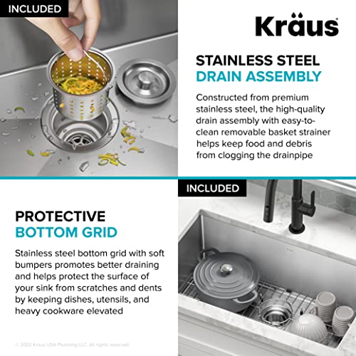 Kraus KHU100-32 32-inch 16 Gauge Undermount Single Bowl Stainless Steel Kitchen Sink