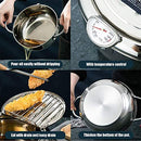 Deep Frying Pan,Temperature Control Fryer,Tempura Fryer Pot,Japanese Style Tempura deep Fryer with Thermometer,Lid and Oil Drip Rack,Nonstick Fryer Pot for Kitchen Cooking 20cm/304