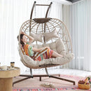 NICESOUL 2 Person Double Egg Chair Outdoor Patio Wicker Loveseat Hanging Chair Swing Egg Chairs with Cushions Double Seats Egg Chair 510 lbs Capaticy for Patio Backyard Balcony Bedroom Gift Cream