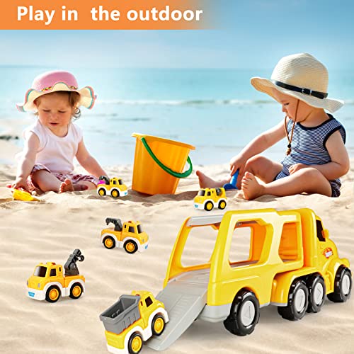 Toddel Toys Car for Boys Die-cast Construction Toys Car Carrier Vehicle Toy Set Kids Toys Truck for Engineering Transporter Truck Mini Excavator/Crane/Mixer Trucks/Dumper/Hook car Drillcarriage