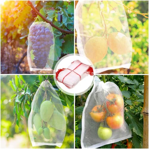 100 Pcs 10'' X 6'' Mesh Bags, Garden Plant Fruit Protection Drawstring Mesh Bag Barrier Bag Mesh Vegetable Fruit Bag