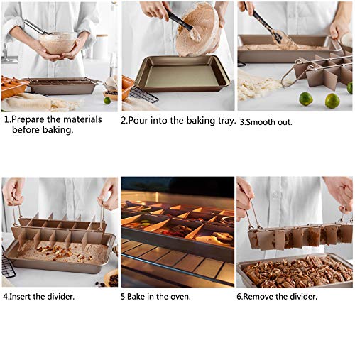 ZCOINS Brownie Pan with Dividers, Non-Stick Brownie Tray Square Cake Mould Brownie Ovenware Cookware Bakeware,18-Cavity and 12 * 8 inches(Champagne Gold)