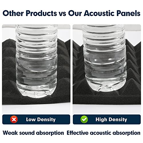 Hertber-24 Pack Acoustic Panels Sound Proof Foam 12 x 12 x 2 Inches Acoustic Foam Pyramid Black Sound Panels For Wall Sound Absorbing