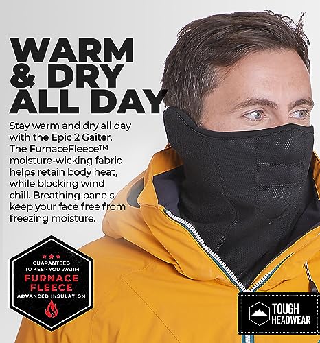 Tough Headwear Winter Face Mask & Ski Mask Neck Gaiter - Cold Weather Half Balaclava - Tactical Neck Warmer for Men & Women, Black - Balaclava, One Size