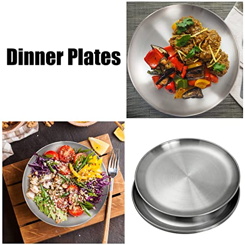 WANBY Stainless Steel Plates Metal Lightweight Steel Plate Unbreakable Dinner Dishes Plates Set Non-Toxin Dishwasher Safe BPA Free and Healthy (4 Pcs)