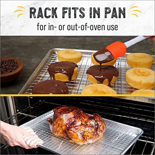 Checkered Chef Baking Sheet with Wire Rack Set - Twin Set w/Half Sheet Pan & Stainless Steel Oven Rack for Cooking