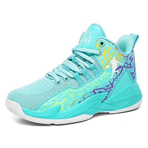 PTYIBO Basketball Shoe for Unisex-Child High top Youth's Basketball Athletic Shoes Sports Walking Stylish Green