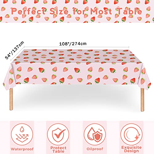 Strawberry Party Tableware Set,Strawberry Birthday Party Decoration,Summer Fruit Party Supplies Paper Plates Napkins Tablecloth for 25 Guests Perfect for Birthday Summer Fruit Party 1st Party