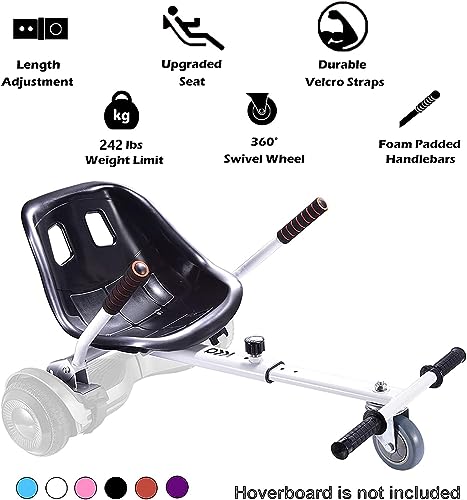 KKA Hoverboard seat Attachment for 6.5”-10” Hoverboard, go Kart Conversion kit, Accessory for self Balancing Scooter, Transform Your Hoverboard into a go cart (White)