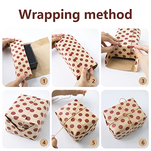 ZCOINS 8 Sheets Gift Wrapping Paper for Birthday 70∗50cm Recyclable DIY Present Wrapping Kraft Paper with Flax Strings and Tape for Kids Women Men Wedding Bridal Baby Showers Christmas Crafts Holidays (Kraft Paper)