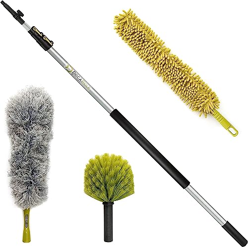 DOCAZOO, Microfiber Duster with Extension Pole - 5-12ft Up to 20ft Extendable Dusters - House Cleaning Kit for High Ceilings & Long Reach Ceiling Fan Cleaning Tool, Cobweb & Wall Dust Remover
