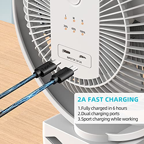 10000mAh 8-Inch Rechargeable Battery Operated Clip on Fan, 4 Speeds Fast Aiflow USB Fan, Sturdy Clamp Portable for Outdoor Camper Golf Cart or Indoor Gym Treadmill Personal Office Desk - White