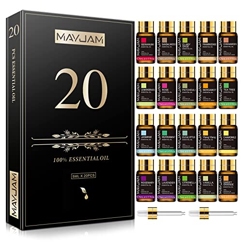 MAYJAM 20 Pcs Pure Essential Oil Gift Set, for Diffuser, Humidifiers, Skin Care, Massage, Fragrance Oil Scent for DIY Candle and Soap Making(5ML)