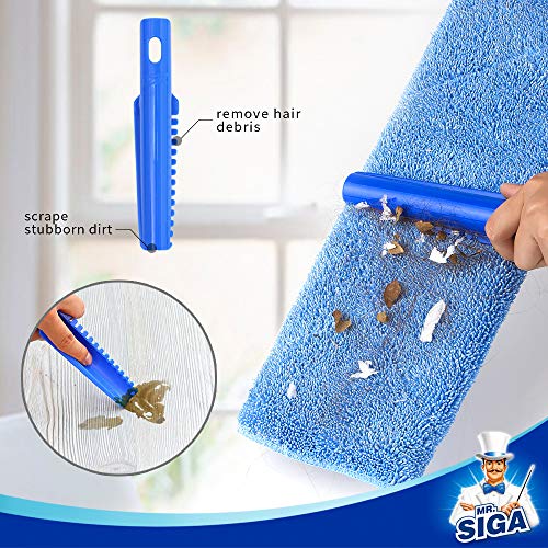 MR.SIGA Professional Microfiber Mop,Stainless Steel Handle - Pad Size: 42cm x23cm, 2 Free Microfiber Cloth Refills and 1 Dirt Removal Scrubber Included