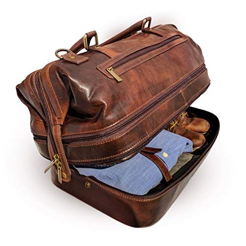 Leather Duffle Adventure Bag Weekender Travel Luggage with Shoe Compartment