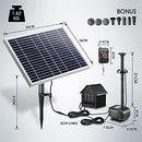 50W Solar Fountain Water Pump with Battery and LED Light for Birdbath Garden Pool